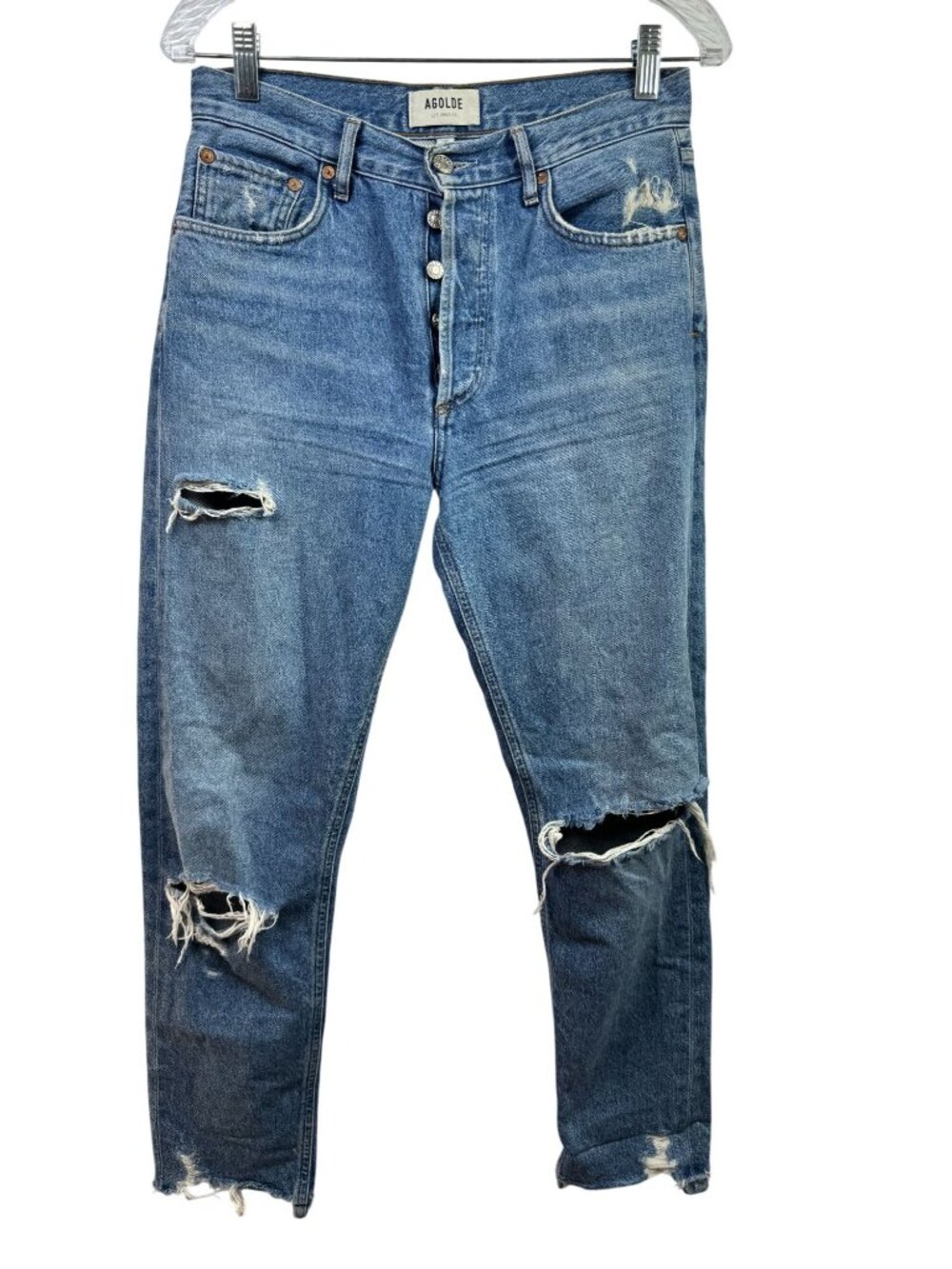 Agolde Womens Jamie Distressed High Rise Button-Fly Jeans Size 26 Blue Denim